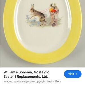 Williams Sonoma Yellow and Blue Rabbit Dinnerware desert plate
